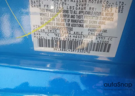 2024 Nissan Sentra Sv Xtronic Cvt z USA, uszkodzony, nr VIN 3N1AB8CV5RY332090